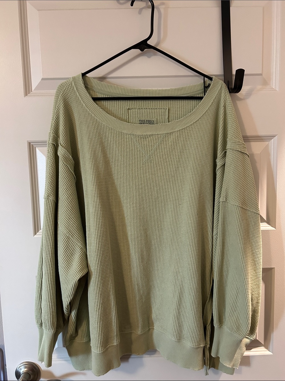 American Eagle Outfitters Light Sage Waffle-Knit Pullover